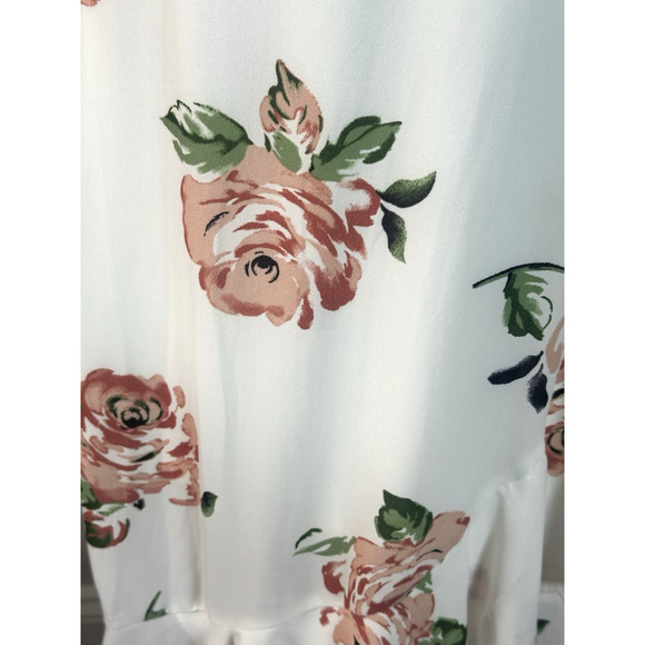 Women's( M) White Ivory Floral Hi Low Midi Ruffle V Neck Disney Princess Dress - Picture 7 of 16